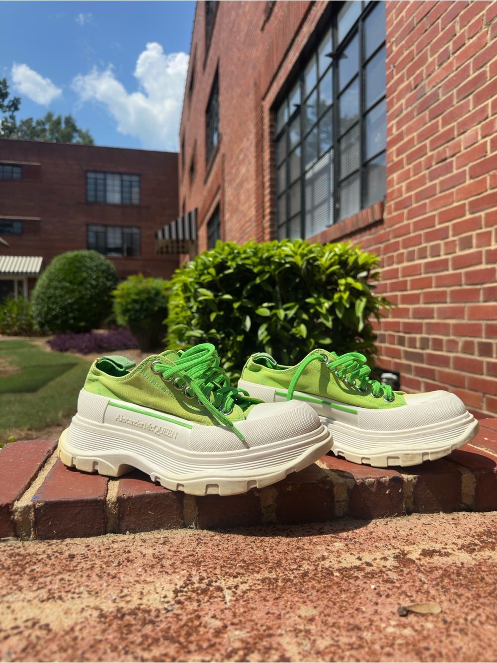 Alexander McQueen Tread Slick Low Lime Green Canvas Platform Sneaker